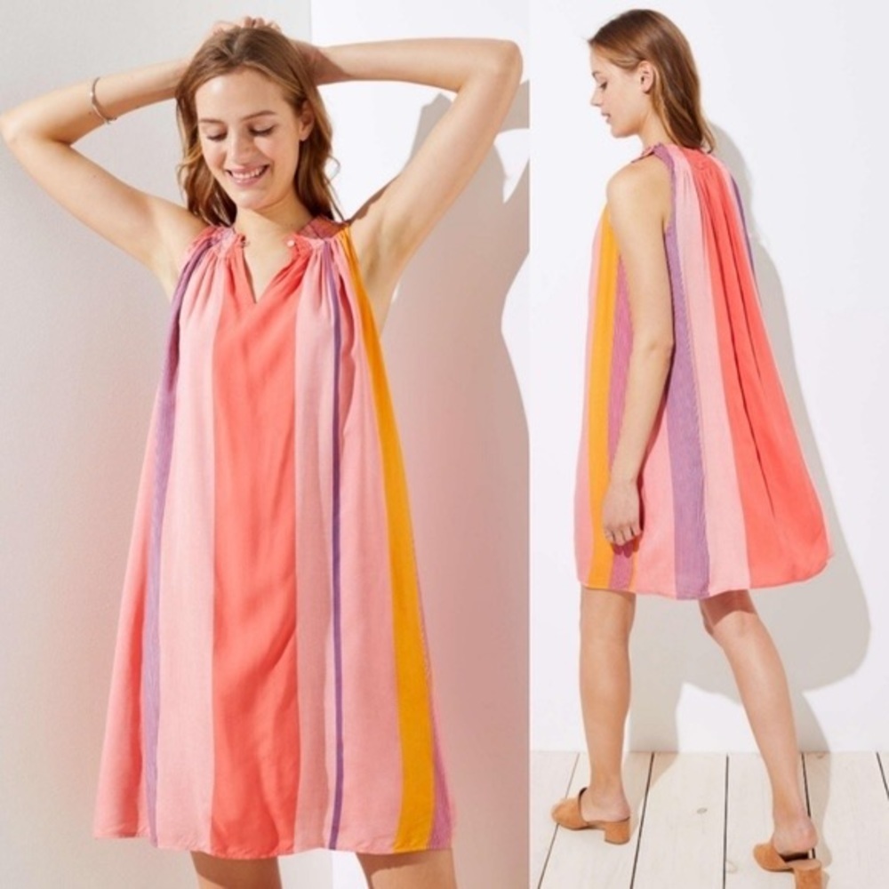 EUC LOFT Watercolor Stripe Halter Swing Dress - Size XS